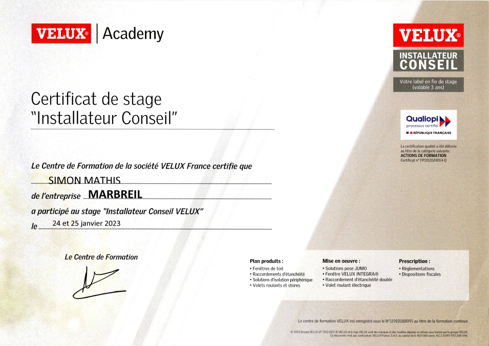 velux formation couvreur